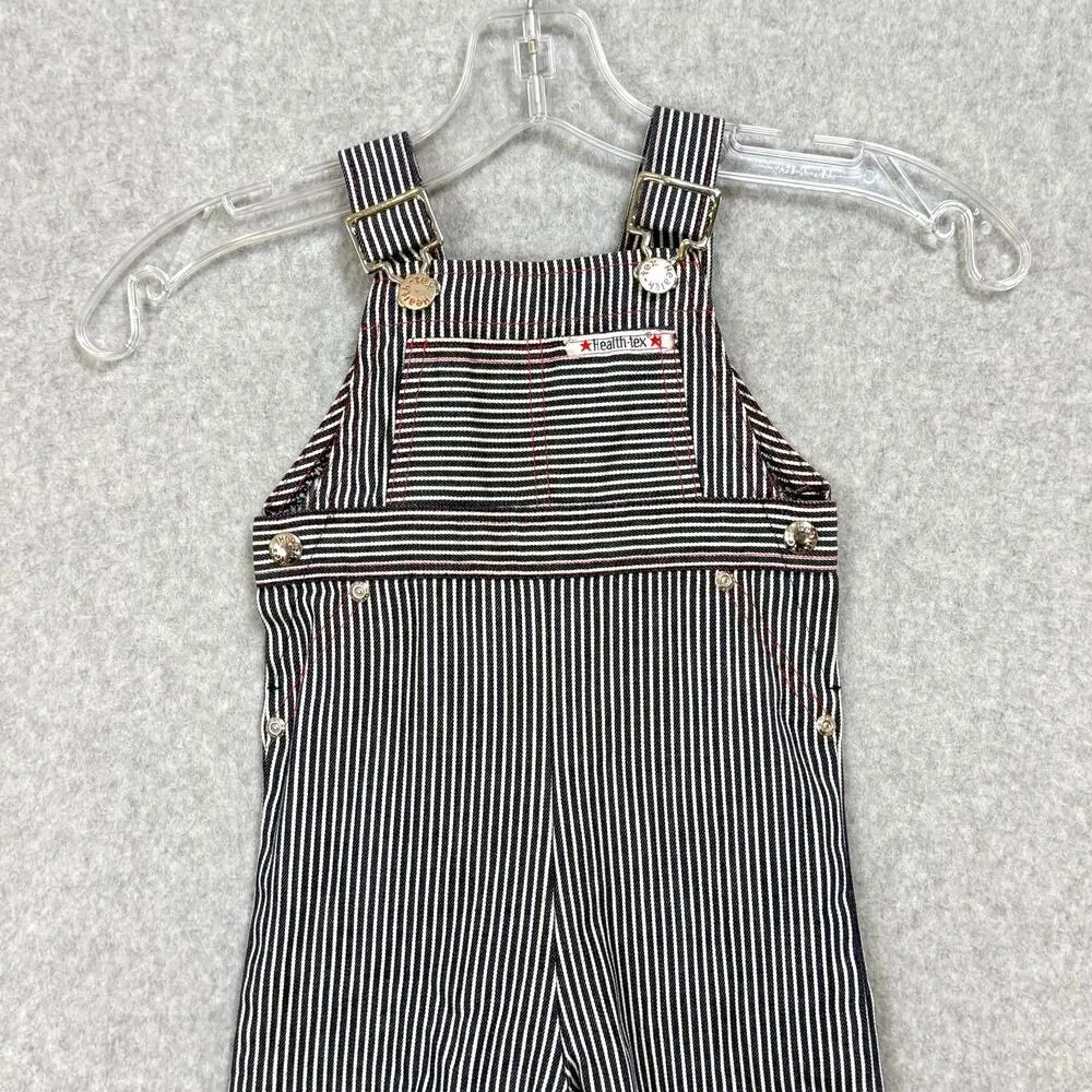 Vtg Health-Tex Striped Overalls Size 18 Mo Train Conductor Railroad USA